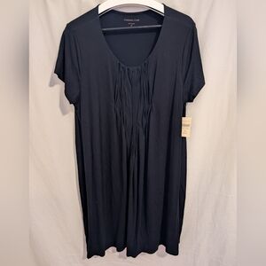 NWT Coldwater Creek 1X 18 Center Ruched Dress Black Stretch T-shirt Short Sleeve